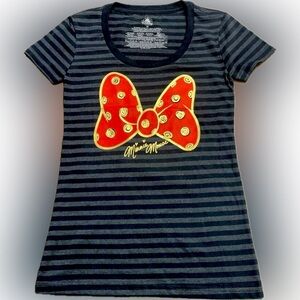 Disney Minnie Mouse Striped with Red/Gold Bow EUC
